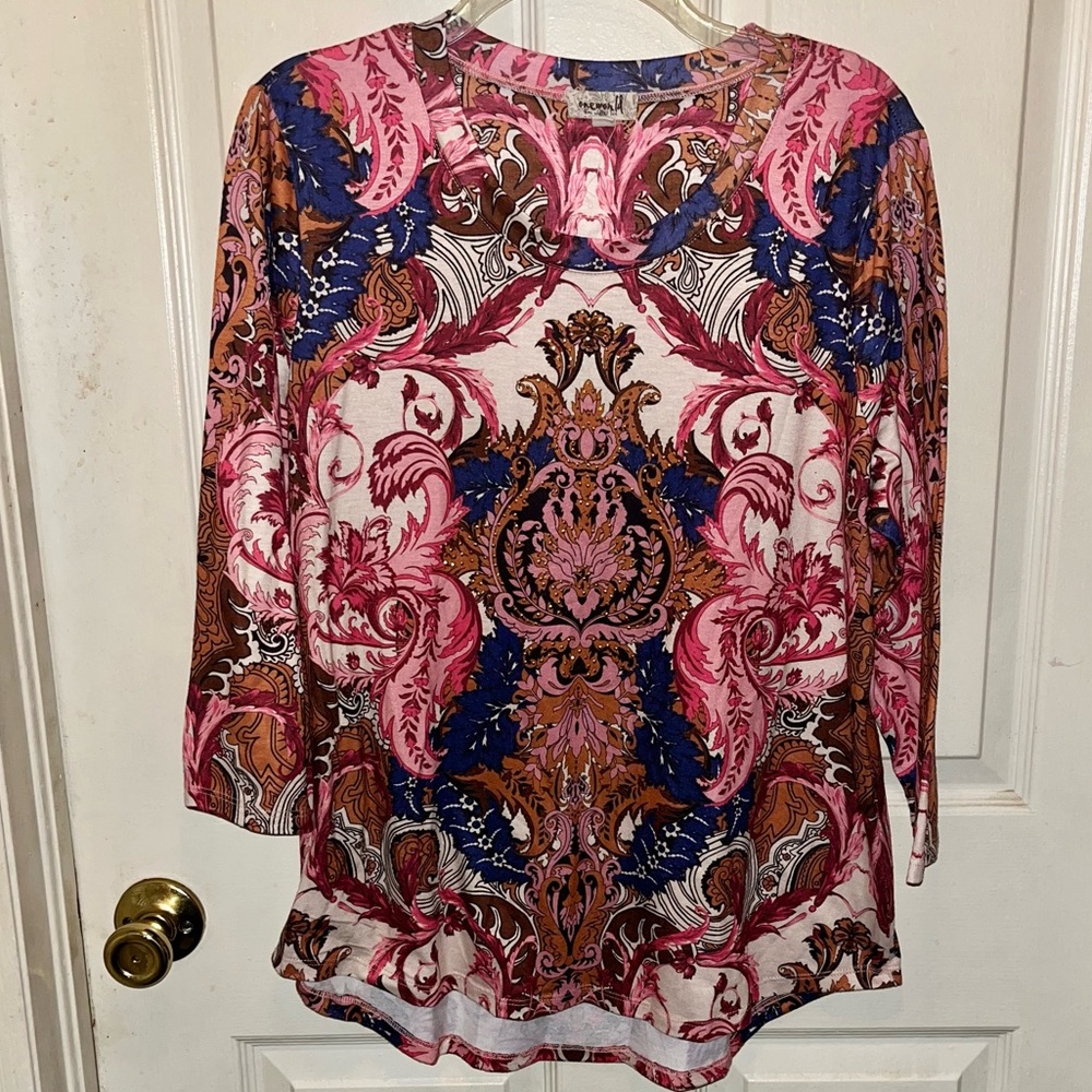 ONE WORLD Women’s Print Top. Sz XL.
